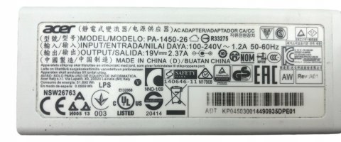 ORYG. ZASILACZ ACER 45W 19V - 2.37A 3.0/1.1 ORYG. ZASILACZ ACER 45W 19V - 2.37A 3.0/1.1