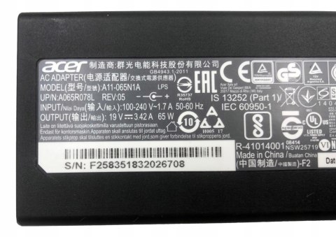 ORYG. ZASILACZ ACER 65W 19V - 3.42A 3.0/1.1 ORYG. ZASILACZ ACER 65W 19V - 3.42A 3.0/1.1
