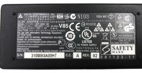 ORYG. ZASILACZ DELTA 40W 20V - 2A 5.5/2.5 ORYG. ZASILACZ DELTA 40W 20V - 2A 5.5/2.5