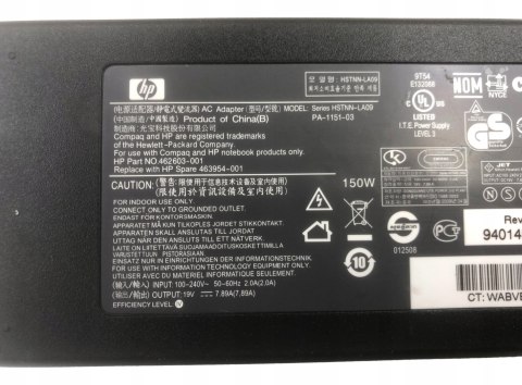 ORYG. ZASILACZ HP 150W 19V - 7.89A 4.5/3.0 BLUE TIP ORYG. ZASILACZ HP 150W 19V - 7.89A 4.5/3.0 BLUE TIP