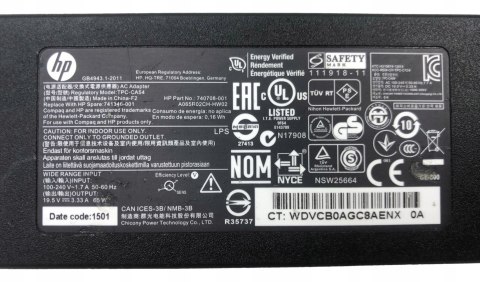 ORYG. ZASILACZ HP 65W 19.5V - 3.33A 4.5/3.0 BLUE TIP ORYG. ZASILACZ HP 65W 19.5V - 3.33A 4.5/3.0 BLUE TIP