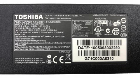 ORYGINALNY ZASILACZ TOSHIBA 75W 15V - 5A 5.5/2.5 ORYGINALNY ZASILACZ TOSHIBA 75W 15V - 5A 5.5/2.5