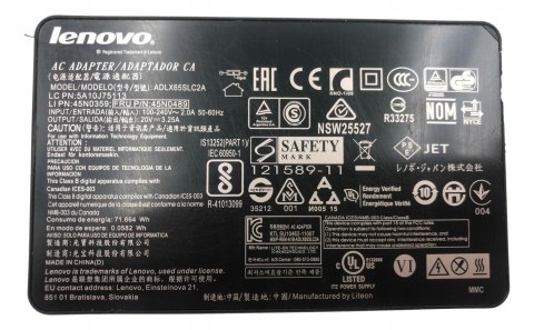 ORYGINALNY ZASILACZ LENOVO 65W 20V - 3.25 SLIM TIP ORYGINALNY ZASILACZ LENOVO 65W 20V - 3.25 SLIM TIP